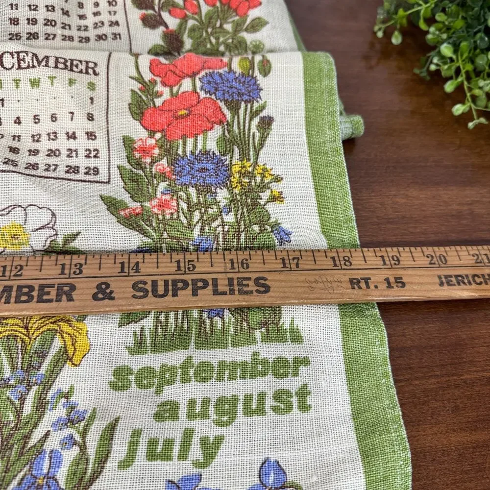 Vintage 1984 Calendar Towel Irish Linen Leap Year Floral 18x28